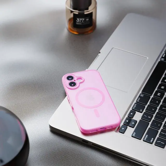 Alt view image 6 of 7 - Magnetic Shockproof for iPhone 16 Case, 14FT Military Protective Cover, Anti-Slip Texture Translucent Matte Phone Case with 2 Screen Protector for iPhone 16 - Hot Pink