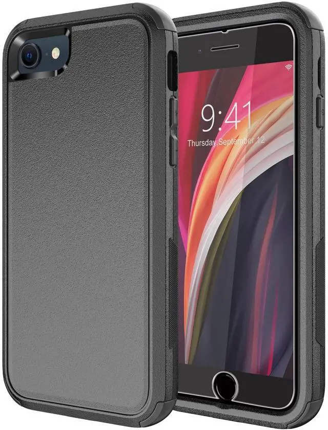 Main image of Designed for iPhone SE case with Screen Protector Heavy Duty Shockproof Shock-Resistant Cases for Apple iPhone se Phone 2022/2020 Release - Black