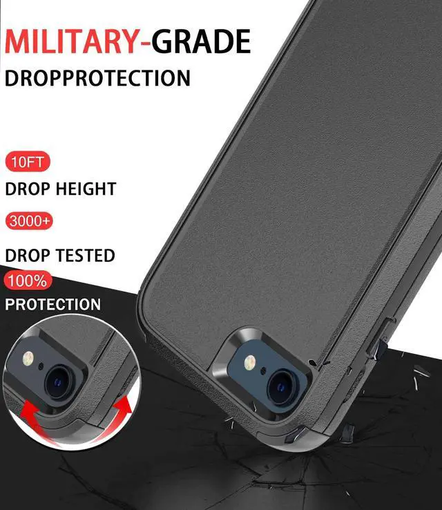 Alt view image 2 of 7 - Designed for iPhone SE case with Screen Protector Heavy Duty Shockproof Shock-Resistant Cases for Apple iPhone se Phone 2022/2020 Release - Black