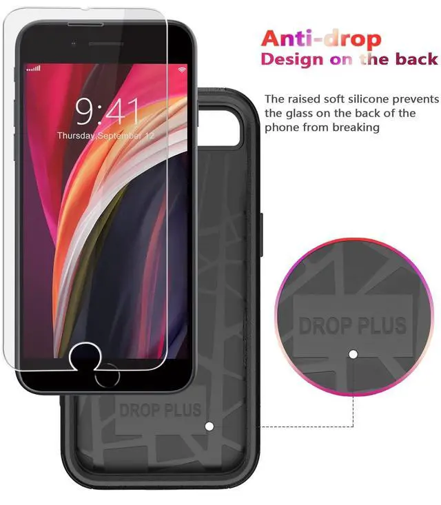Alt view image 4 of 7 - Designed for iPhone SE case with Screen Protector Heavy Duty Shockproof Shock-Resistant Cases for Apple iPhone se Phone 2022/2020 Release - Black