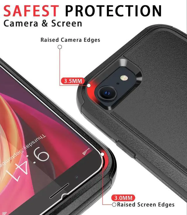 Alt view image 3 of 7 - Designed for iPhone SE case with Screen Protector Heavy Duty Shockproof Shock-Resistant Cases for Apple iPhone se Phone 2022/2020 Release - Black