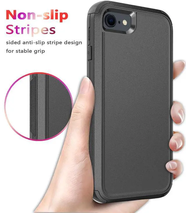 Alt view image 5 of 7 - Designed for iPhone SE case with Screen Protector Heavy Duty Shockproof Shock-Resistant Cases for Apple iPhone se Phone 2022/2020 Release - Black