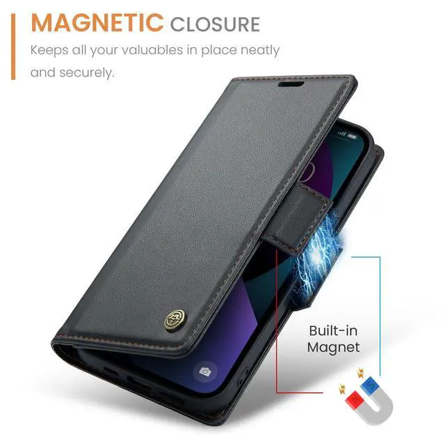 Alt view image 3 of 7 - Wallet Case for iPhone 13/14, Premium PU Leather Magnetic Flip Folio Case with RFID Blocking Credit Card Slots Kickstand Shockproof Protective Phone Case Cover - Black