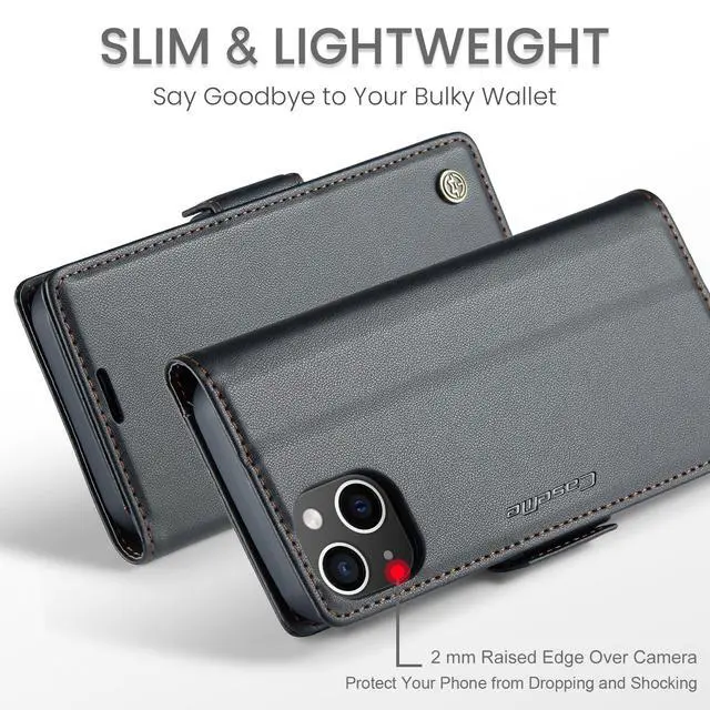 Alt view image 4 of 7 - Wallet Case for iPhone 13/14, Premium PU Leather Magnetic Flip Folio Case with RFID Blocking Credit Card Slots Kickstand Shockproof Protective Phone Case Cover - Black