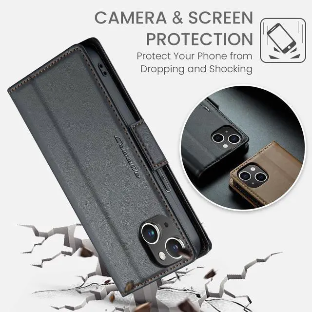 Alt view image 5 of 7 - Wallet Case for iPhone 13/14, Premium PU Leather Magnetic Flip Folio Case with RFID Blocking Credit Card Slots Kickstand Shockproof Protective Phone Case Cover - Black