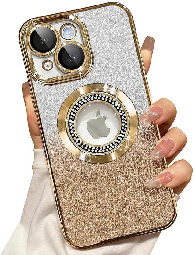 Main image of for iPhone 14 Magnetic Glitter Case Compatible with MagSafe,Full Protection Slim Shockproof Anti-Scratch Case with Camera Lens Protector Logo View Dust-Proof Net for Women Gold