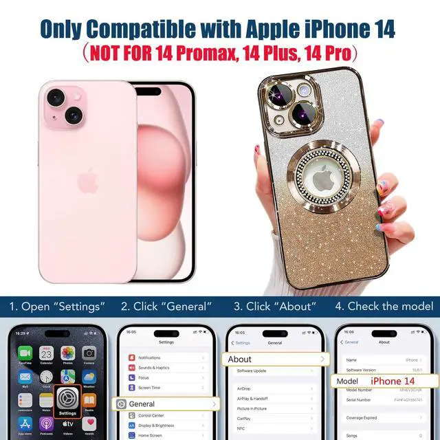 Alt view image 2 of 7 - for iPhone 14 Magnetic Glitter Case Compatible with MagSafe,Full Protection Slim Shockproof Anti-Scratch Case with Camera Lens Protector Logo View Dust-Proof Net for Women Gold