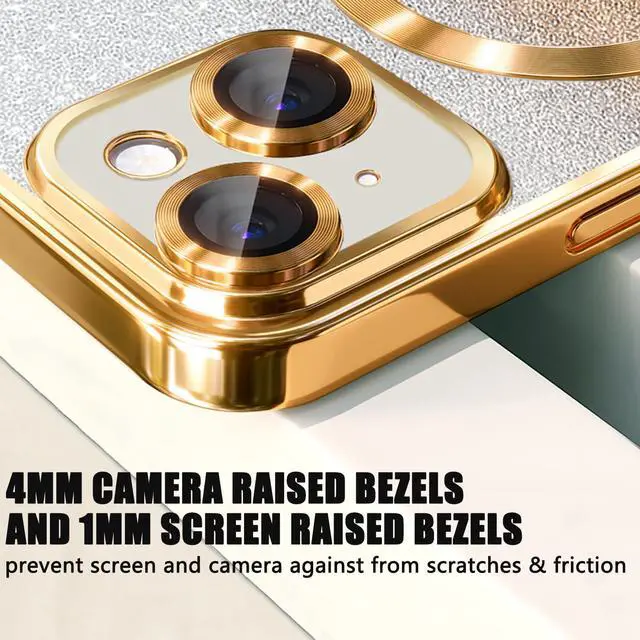 Alt view image 6 of 7 - for iPhone 14 Magnetic Glitter Case Compatible with MagSafe,Full Protection Slim Shockproof Anti-Scratch Case with Camera Lens Protector Logo View Dust-Proof Net for Women Gold