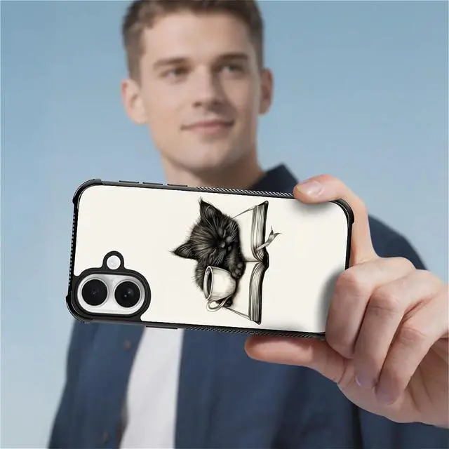 Alt view image 7 of 7 - for iPhone 17 Case,for MagSafe Graphic Design for Girl Boy Soft Silicone Hard Acrylic Shock Protection Designed for iPhone 17 Cat Read Book Drink Coffee Pattern
