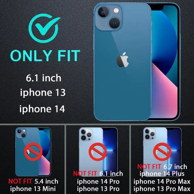 Alt view image 2 of 6 - for iPhone 13 Case/iPhone 14 Case, Military Grade 3 in 1 Heavy Duty Shockproof/Drop Proof/Dust Proof Case with 2Pcs Tempered Glass Screen Protector (Aqua Blue/Pink)