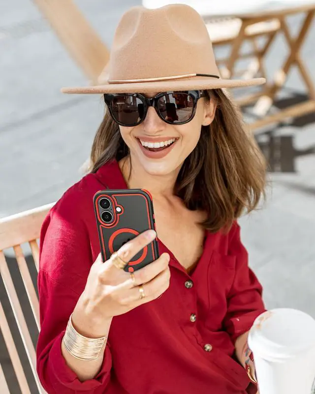 Alt view image 7 of 7 - for iPhone 16 Case, Compatible with MagSafe, Crystal Clear Case with Magnetic Ring, Multicolor Protective Shockproof Bumpers, Not Yellowing Slim Cover for Men Women - Black/Red
