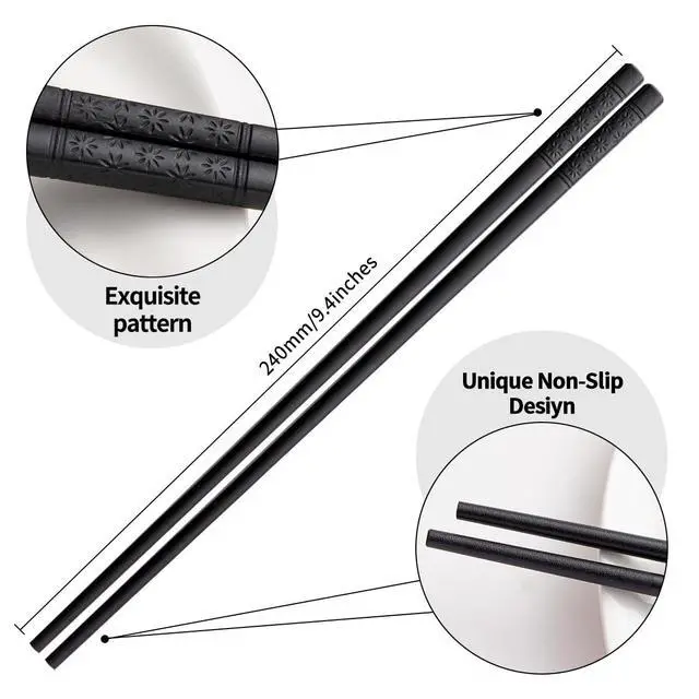 Alt view image 2 of 7 - 10 Pairs Fiberglass Chopsticks, Reusable Alloy Chop Sticks Non-slip Chopsticks, Dishwasher, 9 1/2 Inches