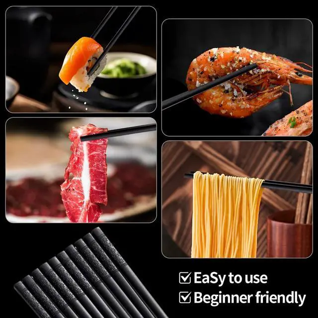Alt view image 3 of 7 - 10 Pairs Fiberglass Chopsticks, Reusable Alloy Chop Sticks Non-slip Chopsticks, Dishwasher, 9 1/2 Inches