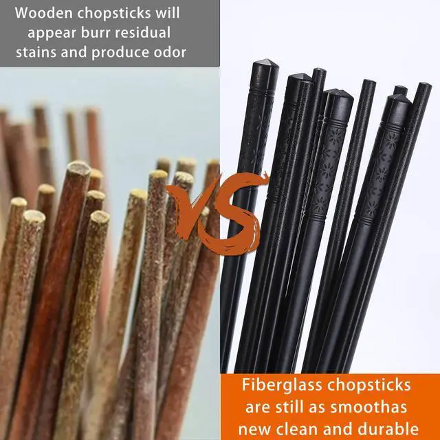 Alt view image 4 of 7 - 10 Pairs Fiberglass Chopsticks, Reusable Alloy Chop Sticks Non-slip Chopsticks, Dishwasher, 9 1/2 Inches