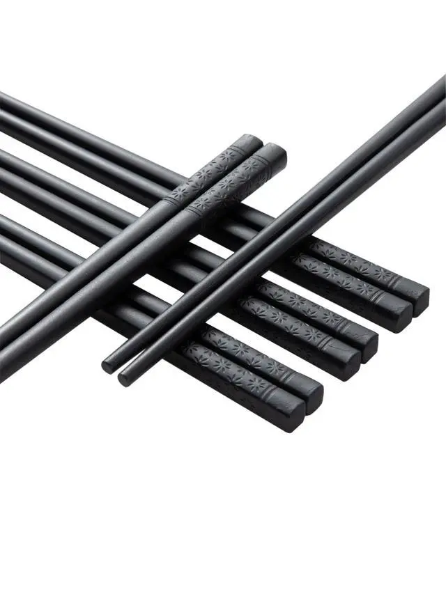 Alt view image 7 of 7 - 10 Pairs Fiberglass Chopsticks, Reusable Alloy Chop Sticks Non-slip Chopsticks, Dishwasher, 9 1/2 Inches