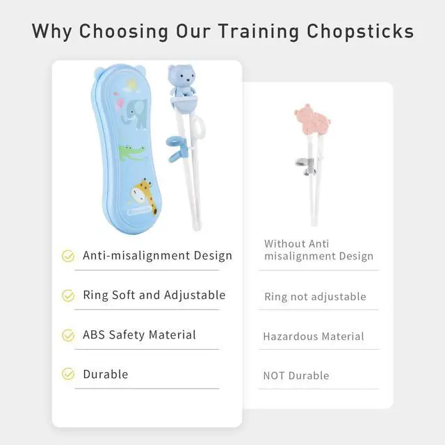 Alt view image 2 of 7 - Training Chopsticks for Kids - Kids Chopsticks Use Completely Harmless Material - Anti-dislocation Buckle Design - Includes Portable Box (Blue)