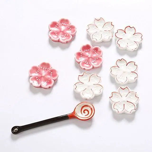 Alt view image 2 of 4 - Elegant Cherry Blossom Ceramic Chopsticks Rest Rack Dinner Spoon Stand Knife Fork Holder,Sakura Chopsticks Stand(Set of 6)