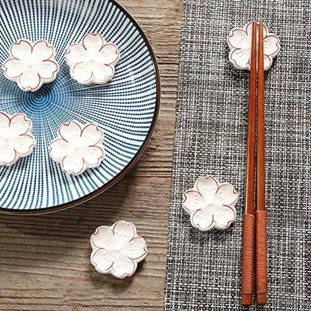 Alt view image 4 of 4 - Elegant Cherry Blossom Ceramic Chopsticks Rest Rack Dinner Spoon Stand Knife Fork Holder,Sakura Chopsticks Stand(Set of 6)