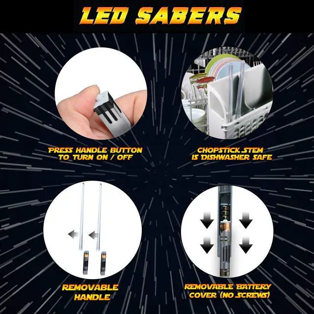 Alt view image 3 of 7 - LIGHTSABER TICKS LIGHT UP STAR WARS LED Glowing Light Saber Chop Sticks REUSABLE Sushi Lightup Removable Handle Dishwasher Safe - Premium GIFT BOX & CARRY CASE Included - PINK 1 Pair