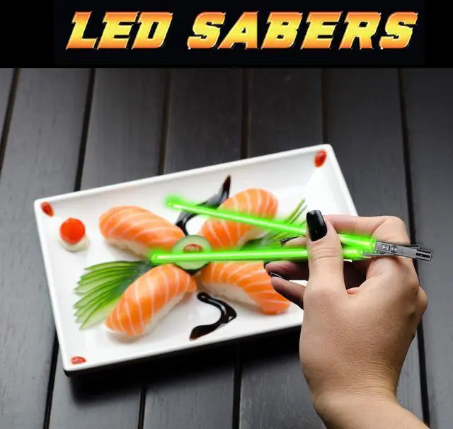 Alt view image 5 of 6 - LIGHTSABER CHOPSTICKS LIGHT UP STAR WARS LED Glowing Light Saber Chop Sticks REUSABLE Sushi Removable Handle Dishwasher Safe Green 1 Pair