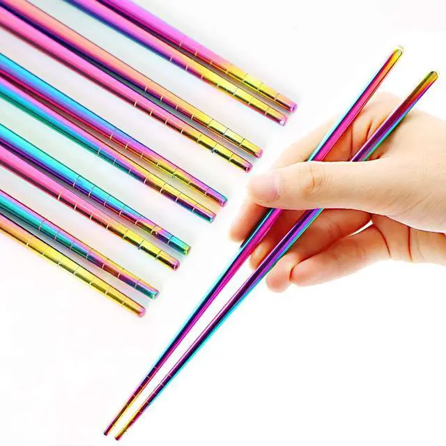 Main image of Stainless Steel Chopsticks Reusable Multicolor Lightweight 304 Metal Chopsticks Dishwasher Safe - 5 Pairs (Rainbow)