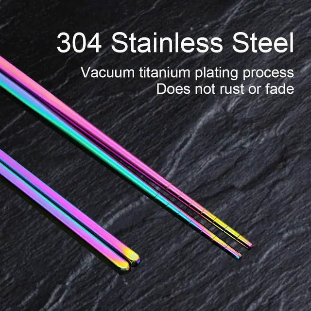 Alt view image 5 of 6 - Stainless Steel Chopsticks Reusable Multicolor Lightweight 304 Metal Chopsticks Dishwasher Safe - 5 Pairs (Rainbow)