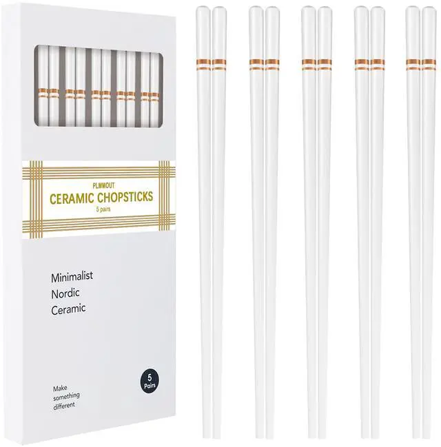Main image of Ceramic Chopsticks 5 Pairs,Reusable Chopstick Dishwasher Safe,High-grade Bone Porcelain Chopsticks,Non-Slip Chop Sticks,Chopstick Set with Delicate Box (9.75 Inch,Golden Lines)