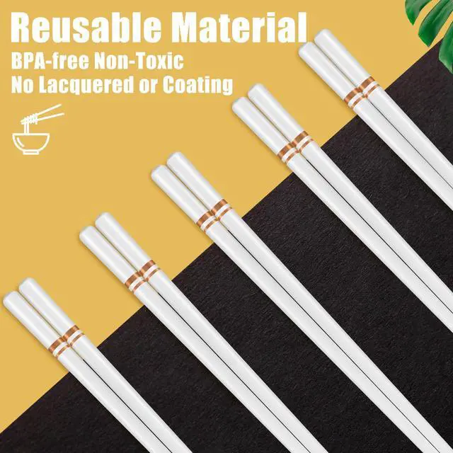 Alt view image 3 of 7 - Ceramic Chopsticks 5 Pairs,Reusable Chopstick Dishwasher Safe,High-grade Bone Porcelain Chopsticks,Non-Slip Chop Sticks,Chopstick Set with Delicate Box (9.75 Inch,Golden Lines)