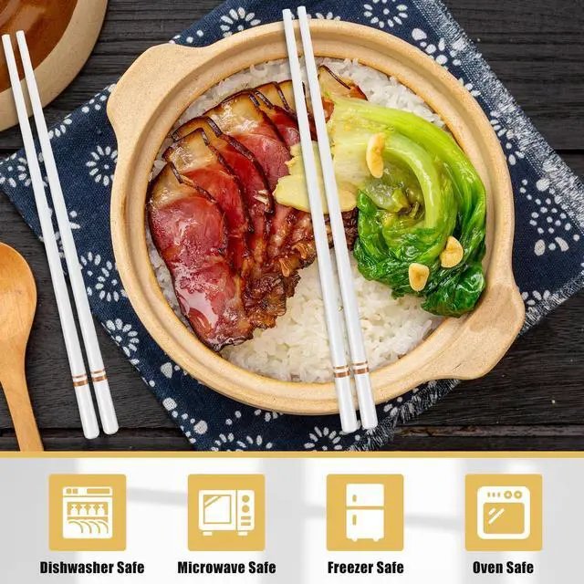 Alt view image 4 of 7 - Ceramic Chopsticks 5 Pairs,Reusable Chopstick Dishwasher Safe,High-grade Bone Porcelain Chopsticks,Non-Slip Chop Sticks,Chopstick Set with Delicate Box (9.75 Inch,Golden Lines)