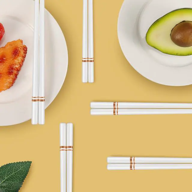 Alt view image 5 of 7 - Ceramic Chopsticks 5 Pairs,Reusable Chopstick Dishwasher Safe,High-grade Bone Porcelain Chopsticks,Non-Slip Chop Sticks,Chopstick Set with Delicate Box (9.75 Inch,Golden Lines)