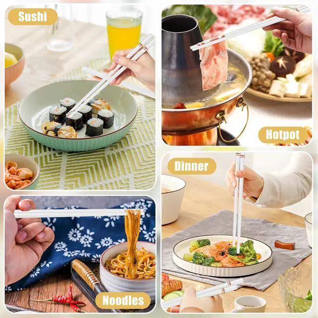 Alt view image 7 of 7 - Ceramic Chopsticks 5 Pairs,Reusable Chopstick Dishwasher Safe,High-grade Bone Porcelain Chopsticks,Non-Slip Chop Sticks,Chopstick Set with Delicate Box (9.75 Inch,Golden Lines)