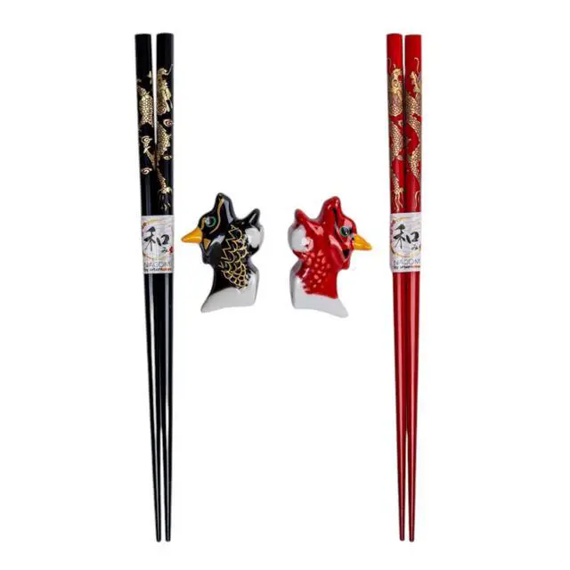 Alt view image 3 of 4 - 2 Pair Japanese Asian Bamboo Chopsticks Set with Chopsticks Rest Double Pairs In Gift Box Packaging (Oriental Dragon)