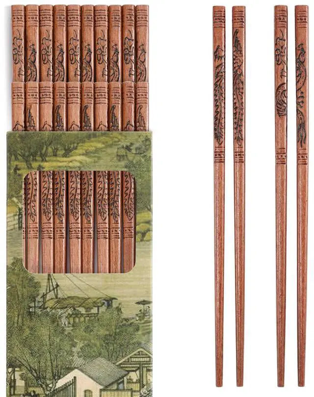 Main image of 10 Pairs Dragon and Phoenix Chopsticks, Reusable Chopsticks Dishwasher Safe, Ideal for Asian Dishes Sushi, Rice, Noodles