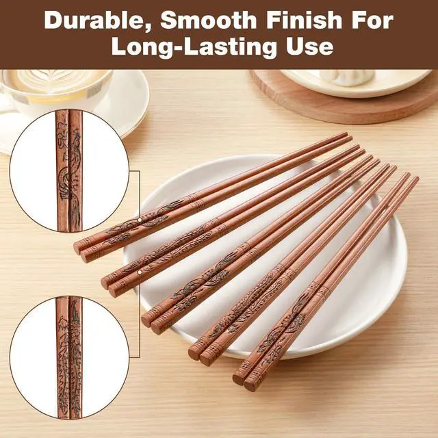 Alt view image 4 of 6 - 10 Pairs Dragon and Phoenix Chopsticks, Reusable Chopsticks Dishwasher Safe, Ideal for Asian Dishes Sushi, Rice, Noodles