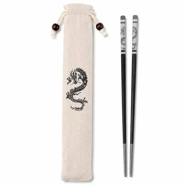 Main image of Dragon Chopsticks Stainless Steel with Pouch Anti Skid Tableware