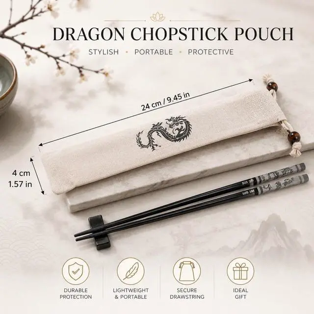 Alt view image 2 of 7 - Dragon Chopsticks Stainless Steel with Pouch Anti Skid Tableware