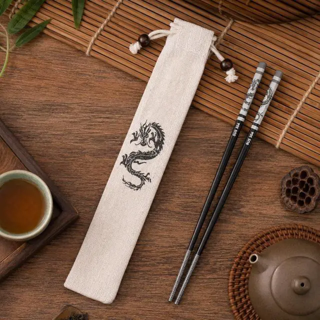 Alt view image 5 of 7 - Dragon Chopsticks Stainless Steel with Pouch Anti Skid Tableware