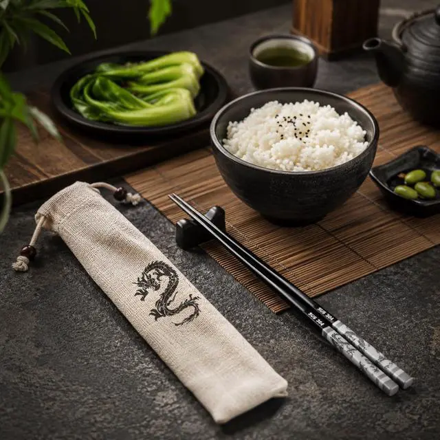 Alt view image 6 of 7 - Dragon Chopsticks Stainless Steel with Pouch Anti Skid Tableware