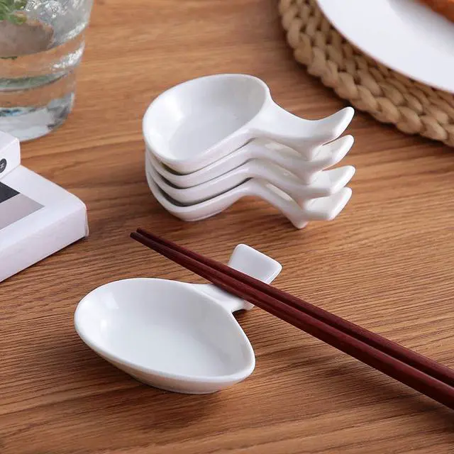 Alt view image 3 of 7 - 5 Pcs Ceramic Chopsticks HolderChinese Porcelain Chopstick Rest Spoon Fork Knife Stand Sauce Dish