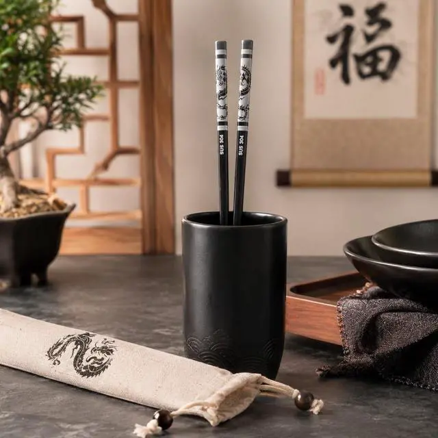 Alt view image 7 of 7 - Dragon Chopsticks Stainless Steel with Pouch Anti Skid Tableware