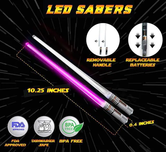 Alt view image 5 of 7 - LIGHTSABER TICKS LIGHT UP STAR WARS LED Glowing Light Saber Chop Sticks REUSABLE Sushi Lightup Removable Handle Dishwasher Safe - Premium GIFT BOX & CARRY CASE Included - PINK 1 Pair