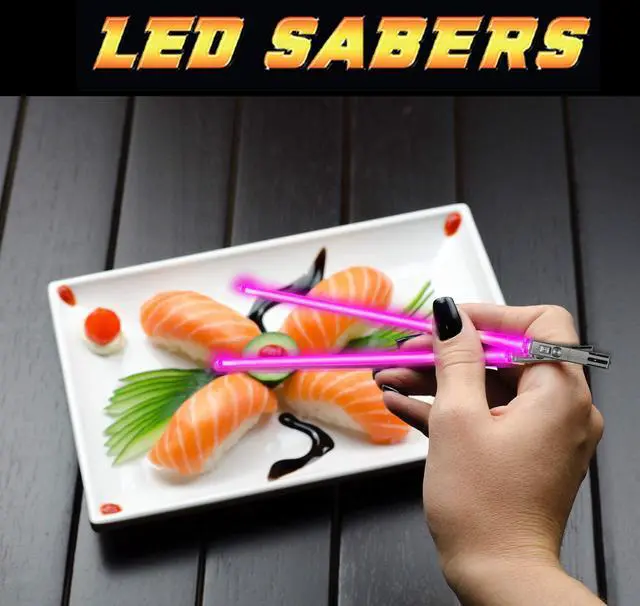 Alt view image 6 of 7 - LIGHTSABER TICKS LIGHT UP STAR WARS LED Glowing Light Saber Chop Sticks REUSABLE Sushi Lightup Removable Handle Dishwasher Safe - Premium GIFT BOX & CARRY CASE Included - PINK 1 Pair