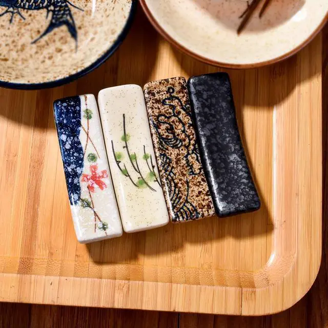 Alt view image 2 of 7 - Japanese Style 4 Pcs Ceramic Chopstick Stand Rest Tableware Kitchen Tools for Hotel Restaurant Family
