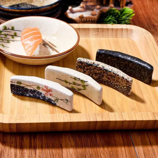 Alt view image 7 of 7 - Japanese Style 4 Pcs Ceramic Chopstick Stand Rest Tableware Kitchen Tools for Hotel Restaurant Family