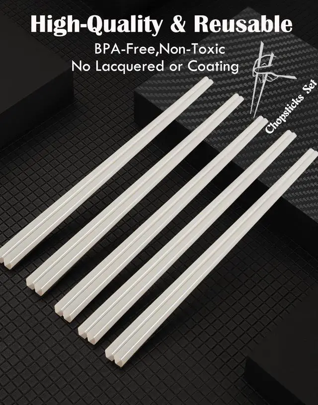 Alt view image 3 of 7 - Ceramic Chopsticks Set of 5,Reusable,White,Gift set