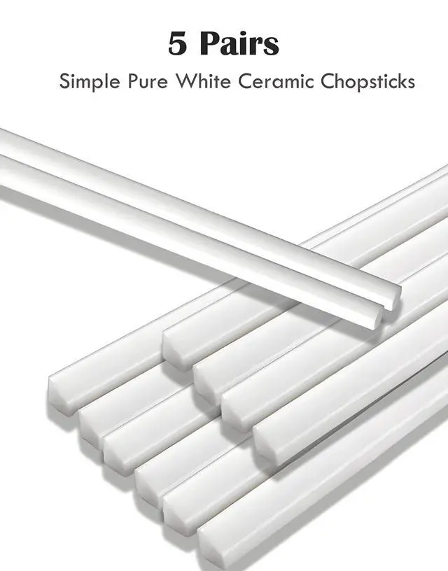 Alt view image 2 of 7 - Ceramic Chopsticks Set of 5,Reusable,White,Gift set