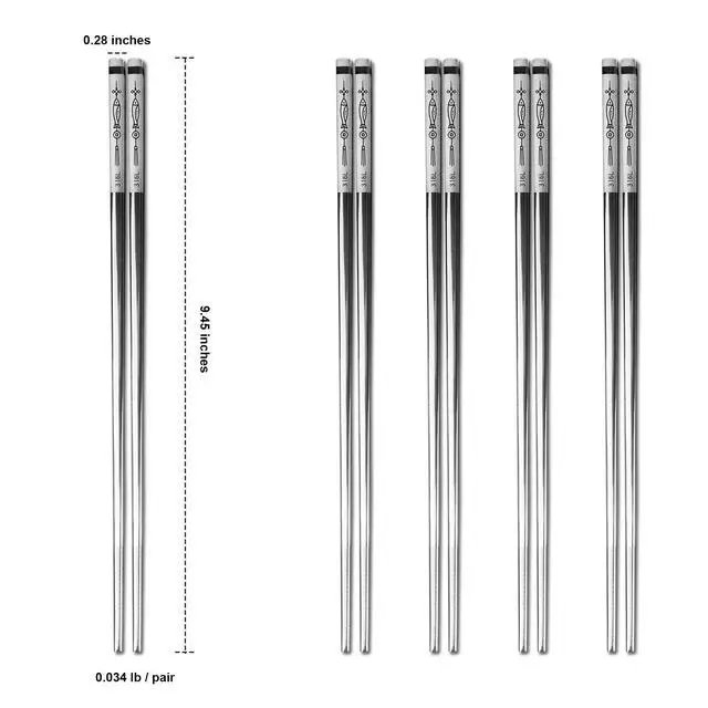 Alt view image 2 of 7 - Chopsticks Stainless Steel 316L UNS S31600 Metal Reusable Chipsticks Mirror Polished Smooth Edges Laser Engraved Non-slip Everlasting Abundance Pattern 5 Pairs Set Dishwasher Safe