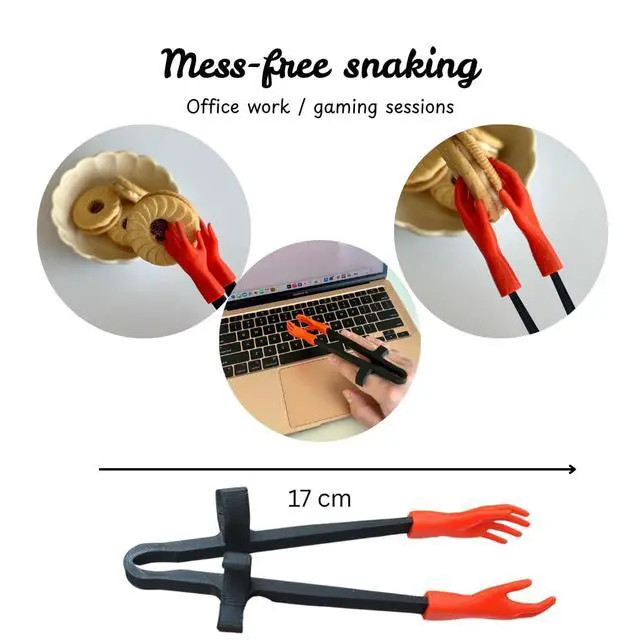 Alt view image 2 of 4 - Snack Chopsticks for Clean Hands No-Mess Finger Tongs for Gaming, Office and more (black and orange)
