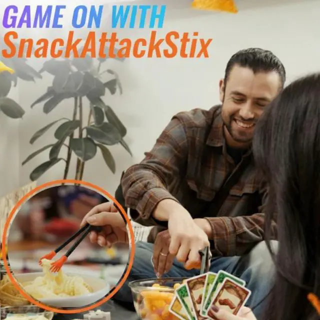 Alt view image 3 of 4 - Snack Chopsticks for Clean Hands No-Mess Finger Tongs for Gaming, Office and more (black and orange)