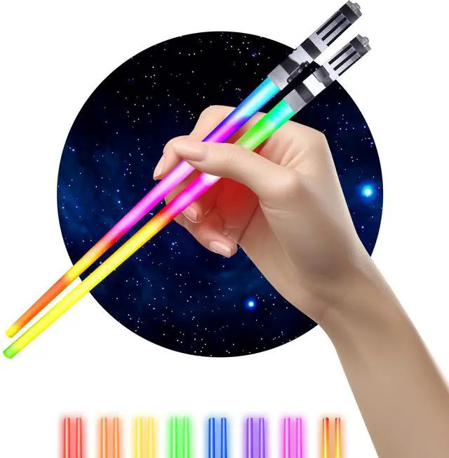 Main image of LIGHTSABER LIGHT UP STAR WARS LED Glowing Light Saber Chop Sticks REUSABLE Sushi Lightup Sabers - 8 COLOR MODES 1 Pair